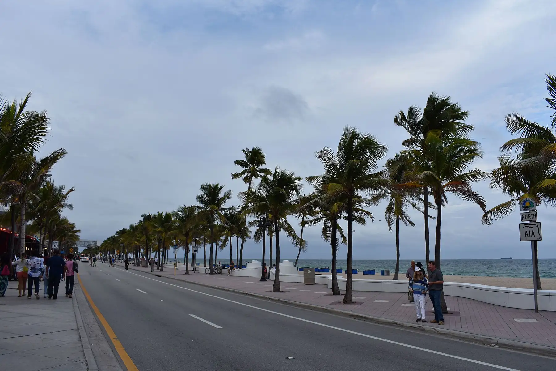 Palm-lined Las Olas Beach along A1A in Fort Lauderdale