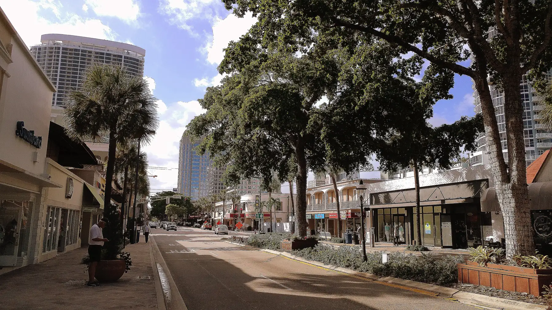 Shops and trees along Las Olas Boulevard