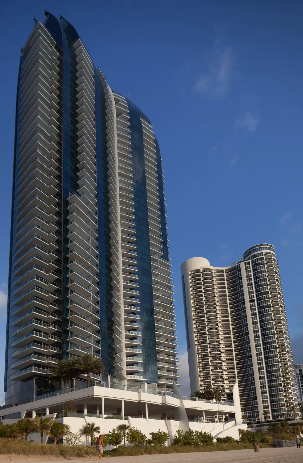 Ocean Four (right) and its neighbor Jade Ocean, seen from the beach — Ocean Four, Sunny Isles Beach