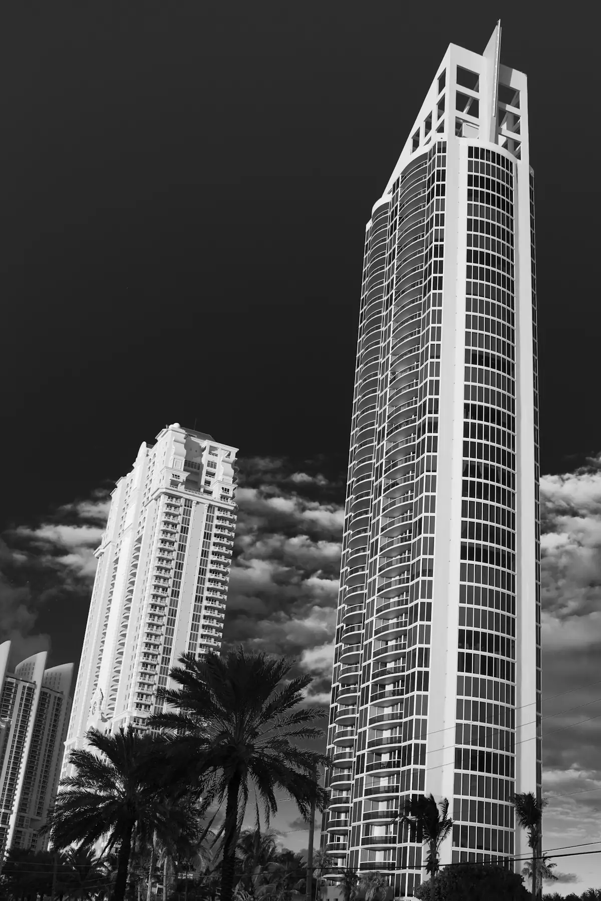 The Pinnacle tower with its open-frame sloping crown, seen from the south
