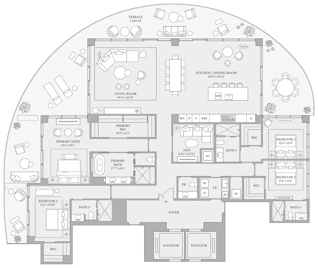 Floor plan, Tower 1 Residence 01, St. Regis Residences Bahia Mar