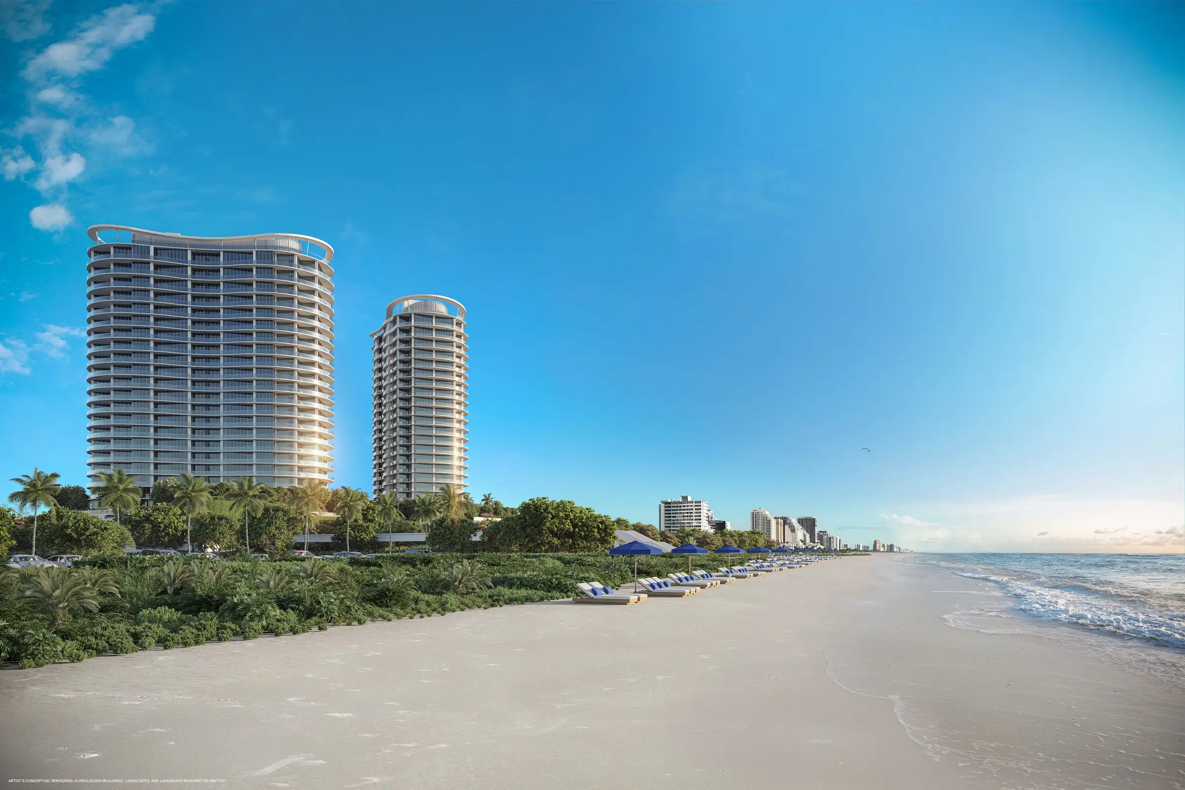 Artist’s rendering of the St. Regis Residences Bahia Mar towers rising behind Fort Lauderdale Beach
