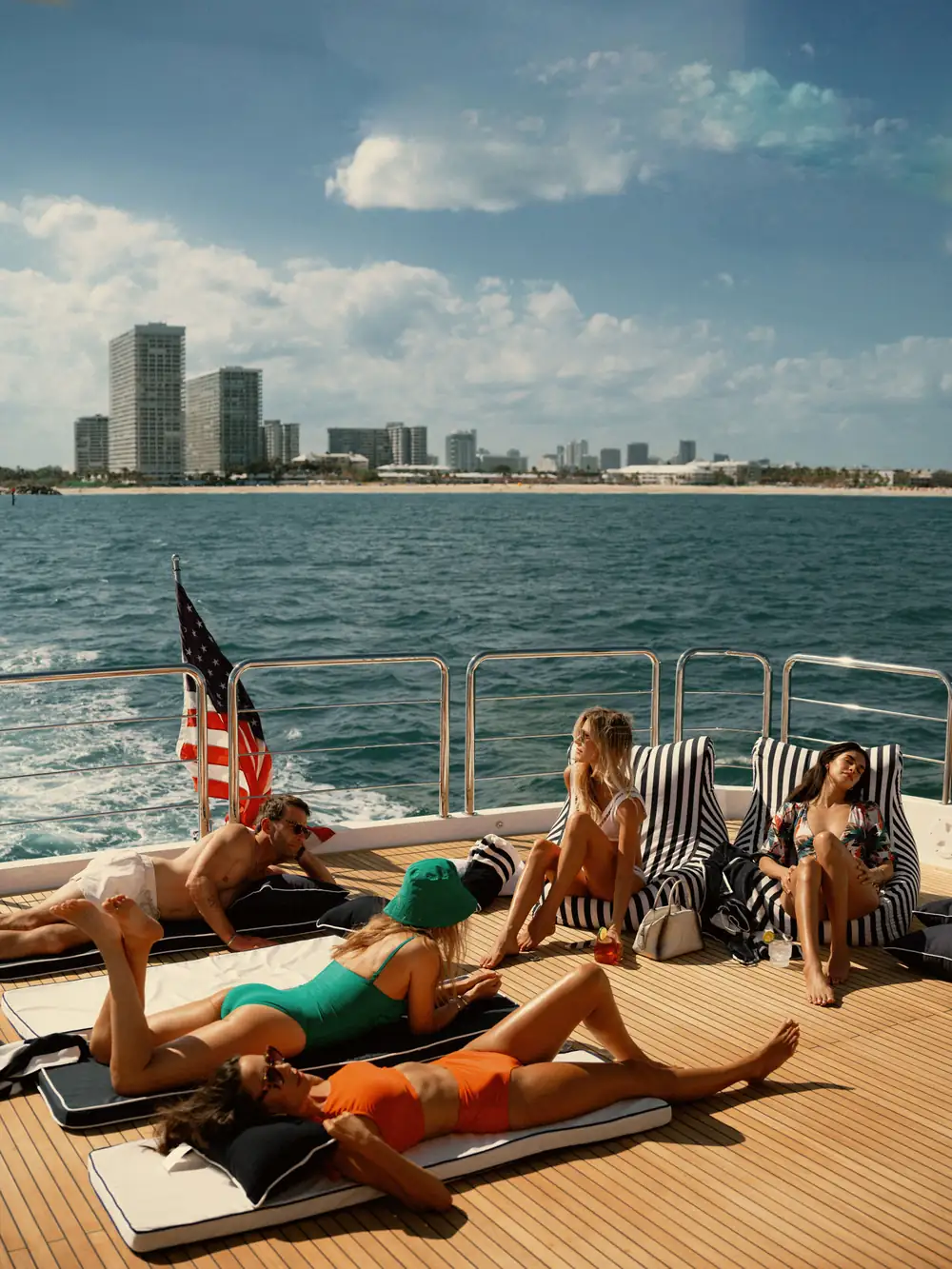 Sunbathing on a yacht deck off Fort Lauderdale