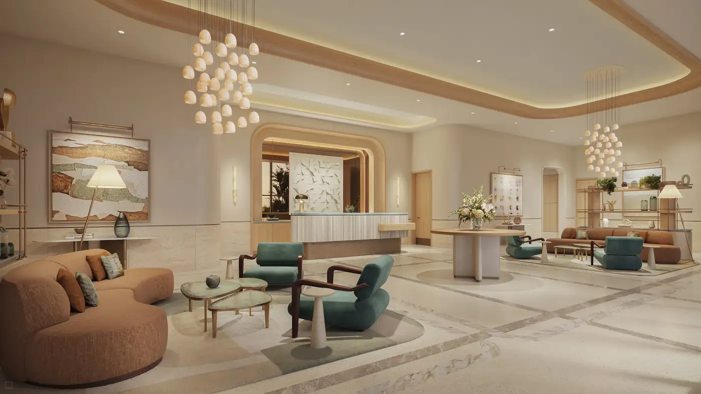 Residential arrival lobby — St. Regis Residences Bahia Mar, Fort Lauderdale