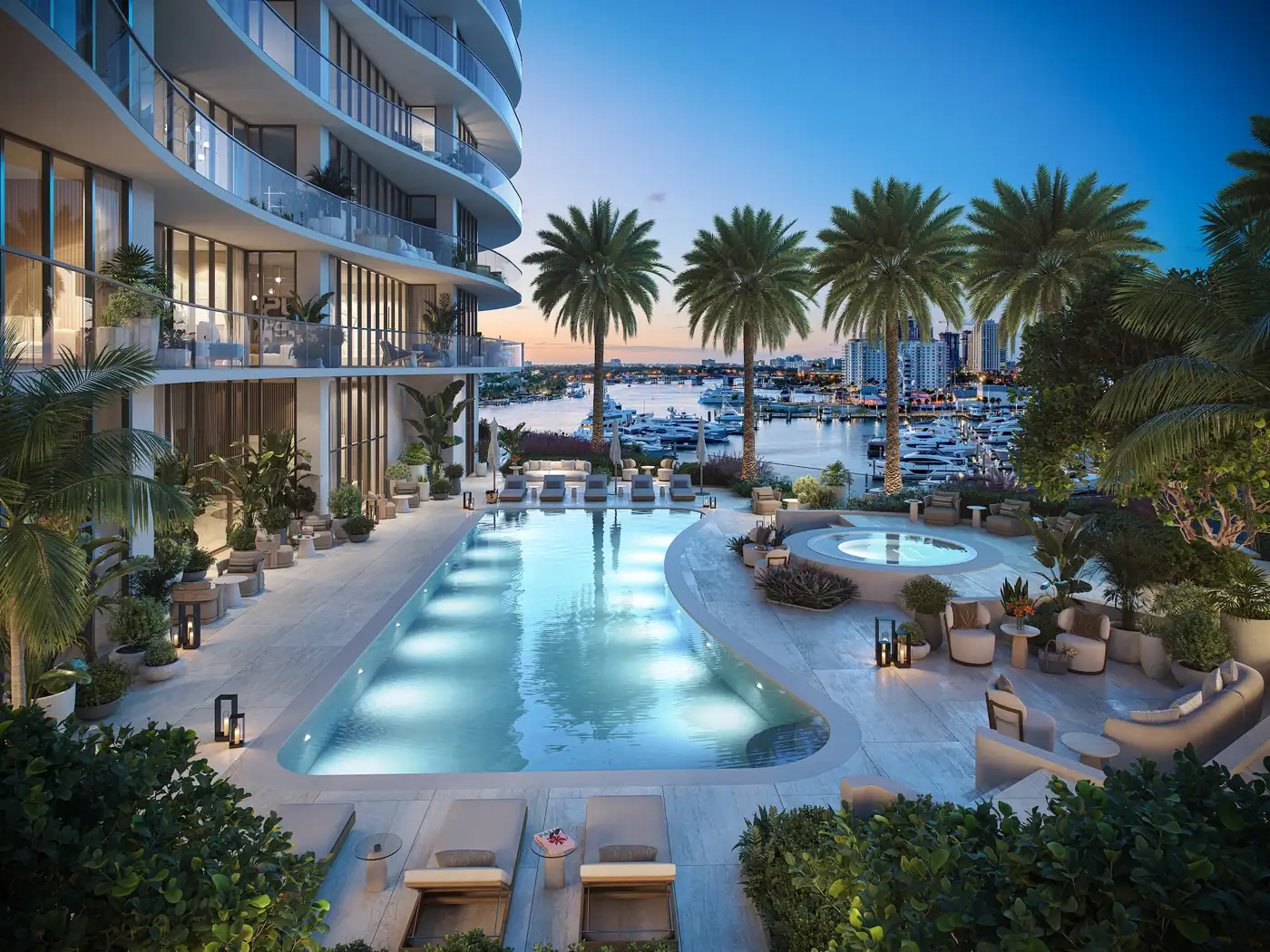 The Residences pool at night — St. Regis Residences Bahia Mar, Fort Lauderdale
