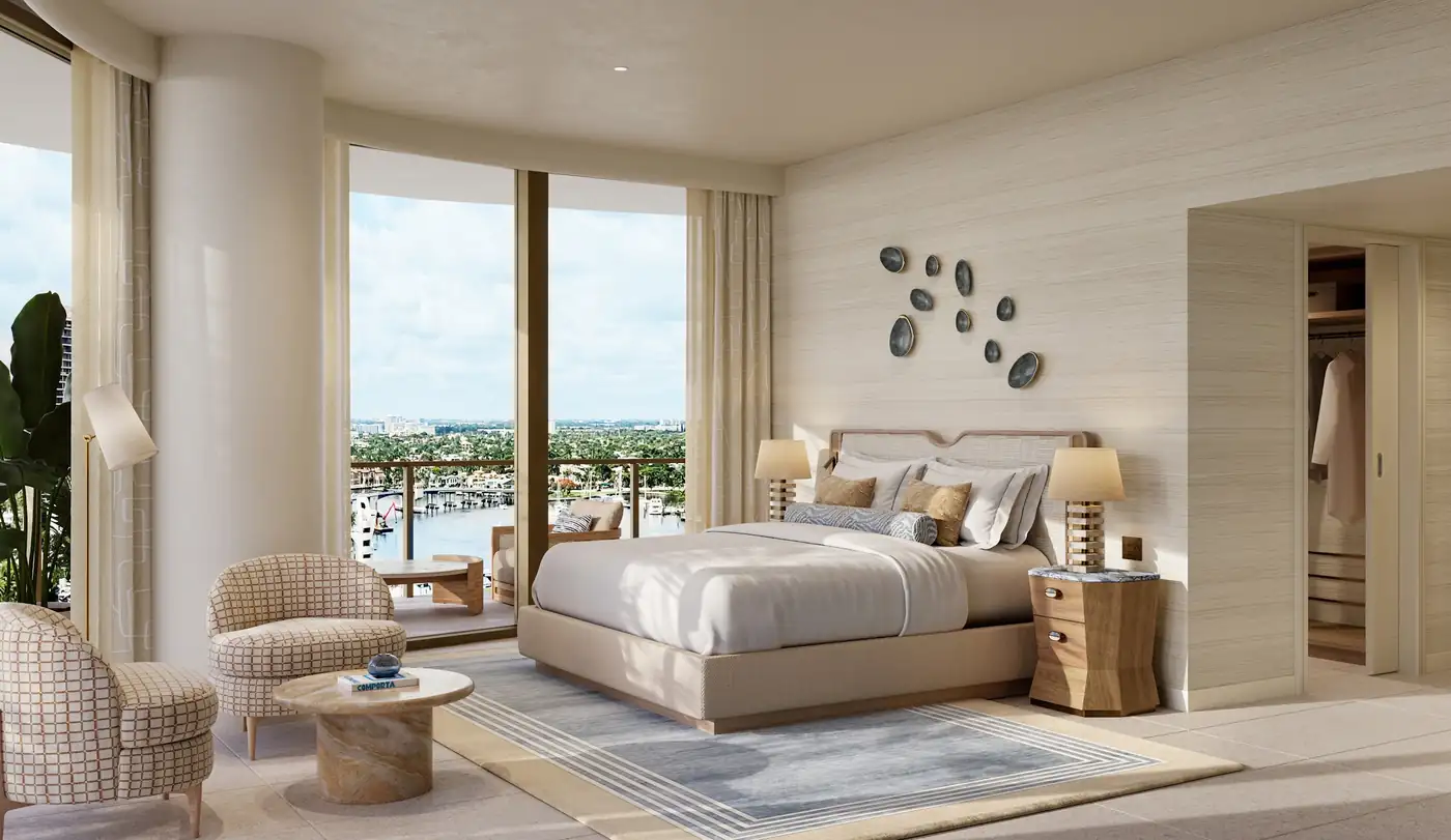 Resort Collection primary bedroom — St. Regis Residences Bahia Mar, Fort Lauderdale