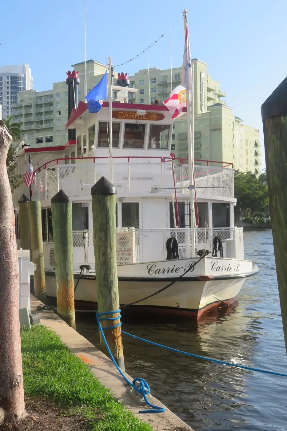 The Carrie B riverboat moored at the Riverwalk in Fort Lauderdale